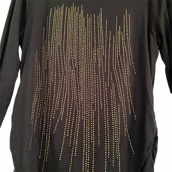 Kenneth Cole Black Long Ruched Top with Gold Beads - Picture 3 of 5